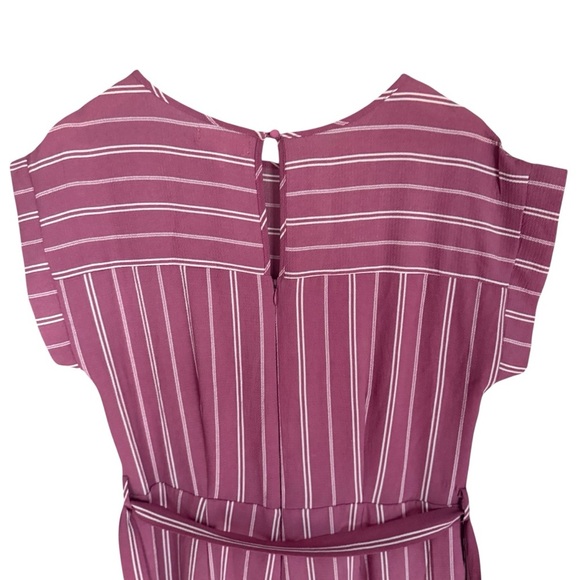 Monteau Women’s Pink White Striped Wide Leg Slit Jumpsuit Size L Short Sleeve - Picture 9 of 13